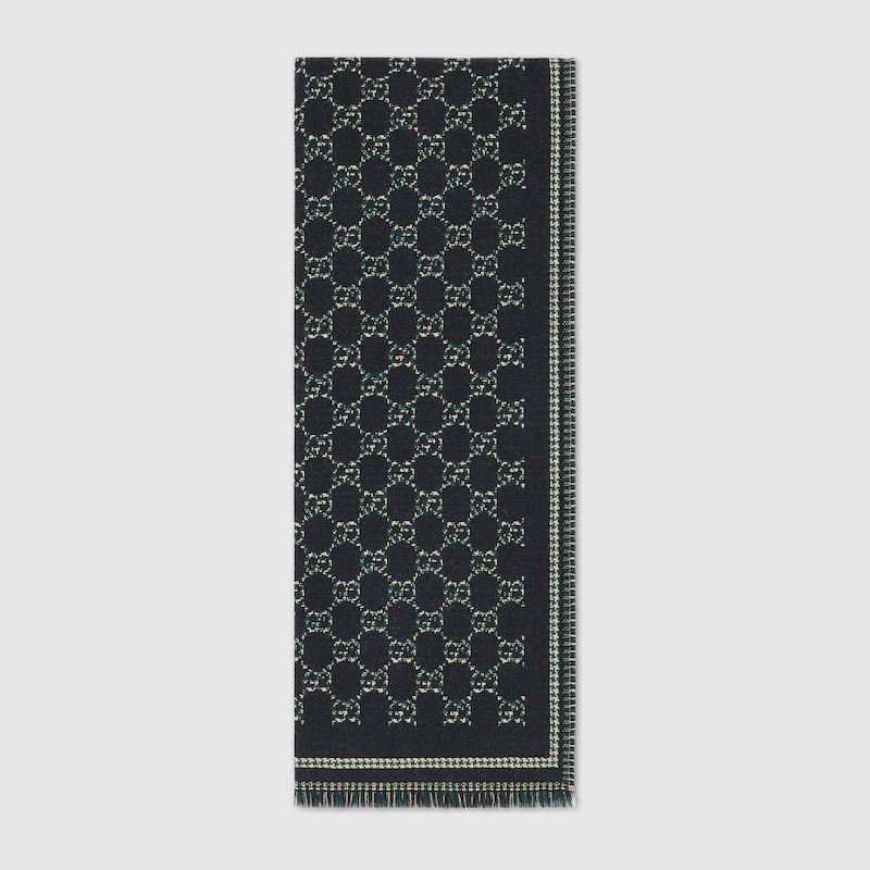 Gucci Gg Wool Jacquard Scarf In Black