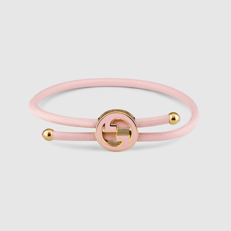 Gucci Bracelet With Enamel Round Interlocking G In Gold-toned Metal