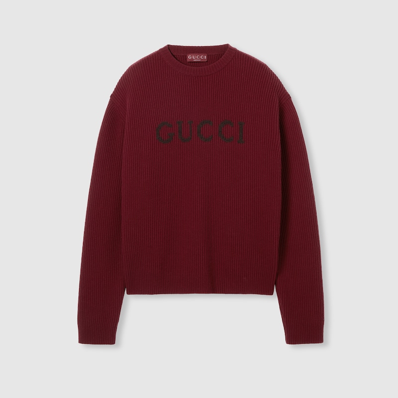 Gucci Wool Cashmere Rib Knit Sweater In Red