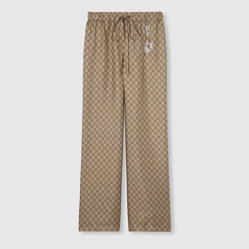 GG silk twill pants with print