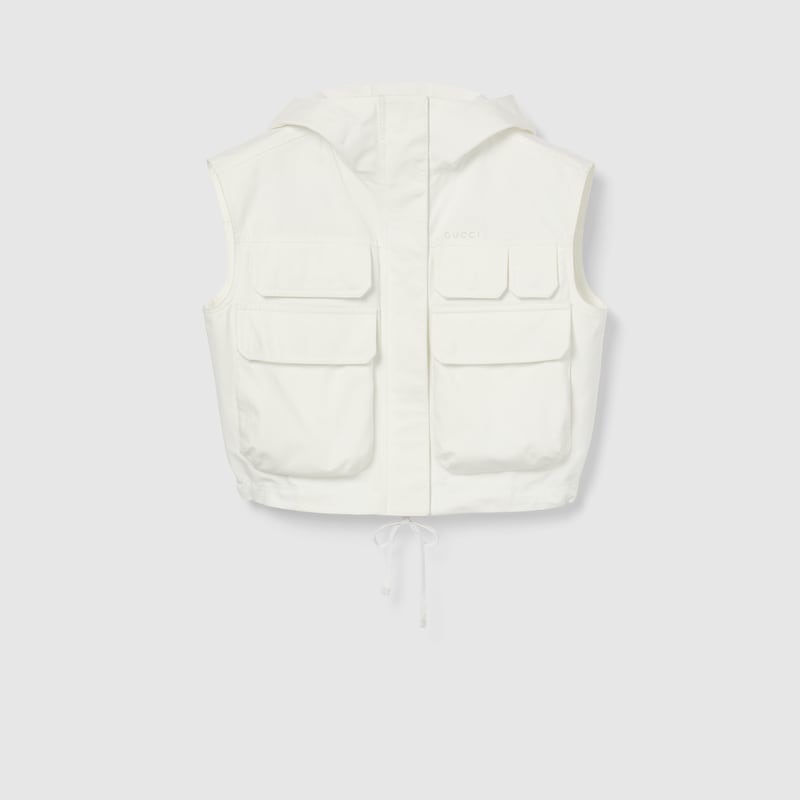 Gucci Light Cotton Canvas Gilet With Embroidery In White