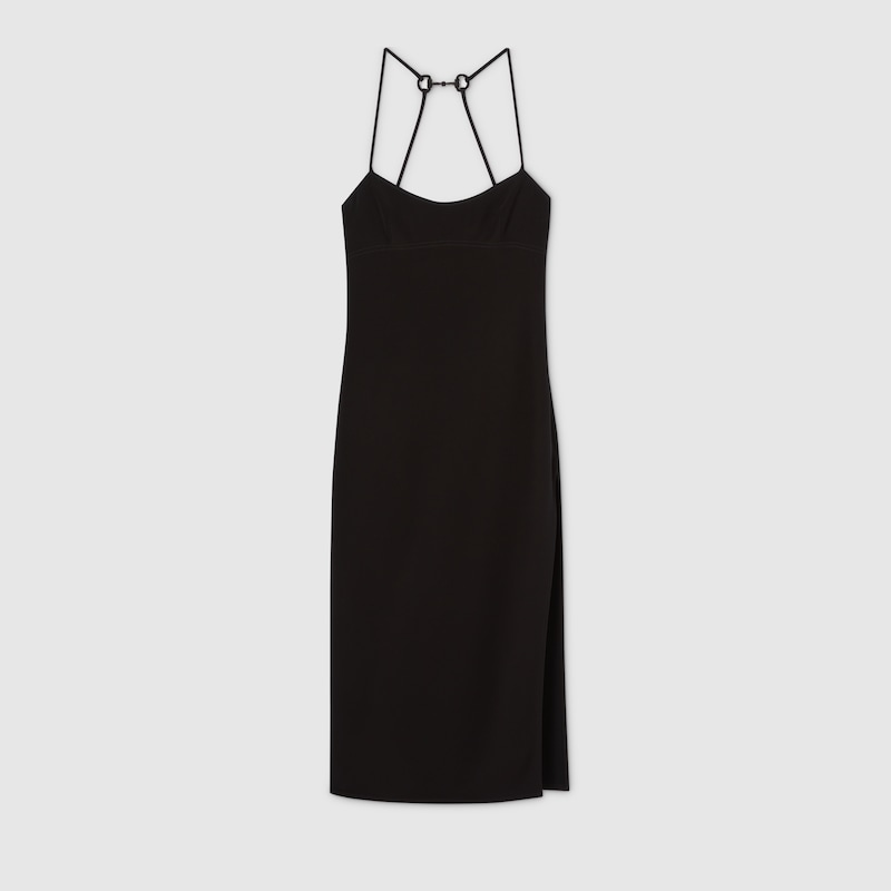 Gucci Silk Dress With Crystal Horsebit In Black