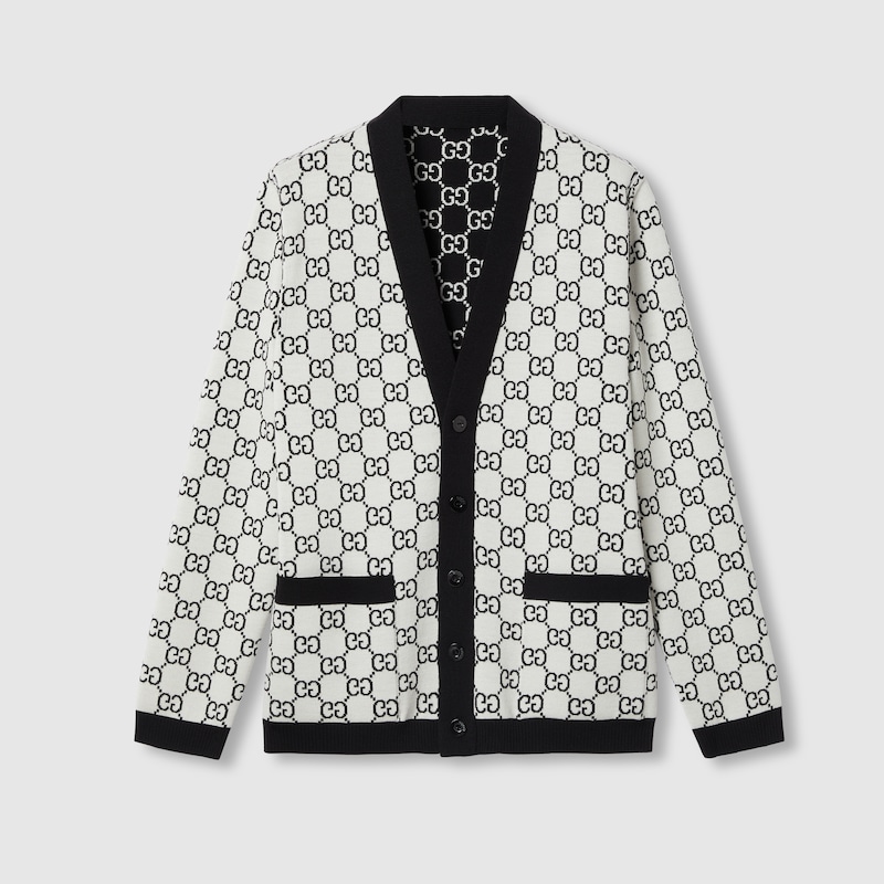 Reversible GG wool jacquard cardigan