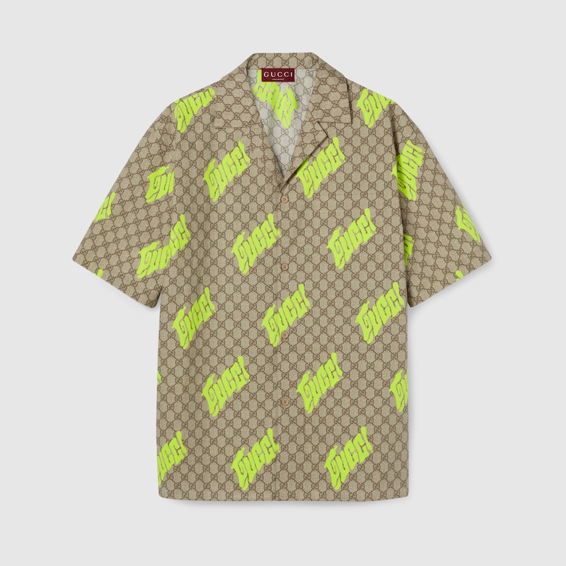 Gucci Printed Cotton Poplin Bowling Shirt In Beige