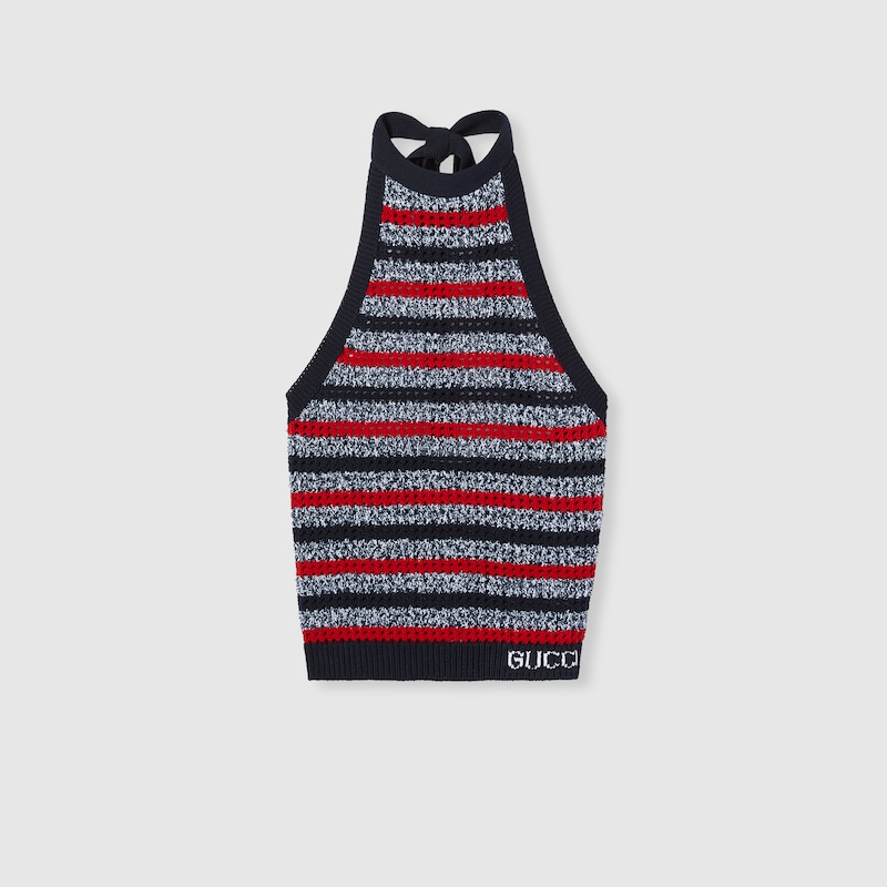 Gucci Striped Fine Cotton Knit Halterneck Top