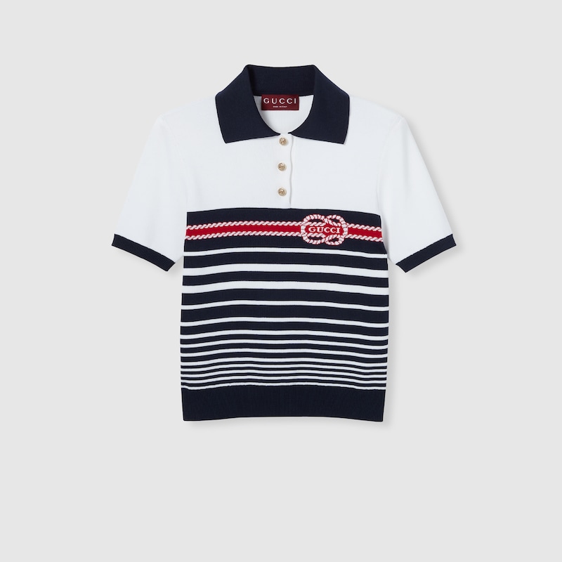Gucci Cotton Stitch Polo Top With Intarsia