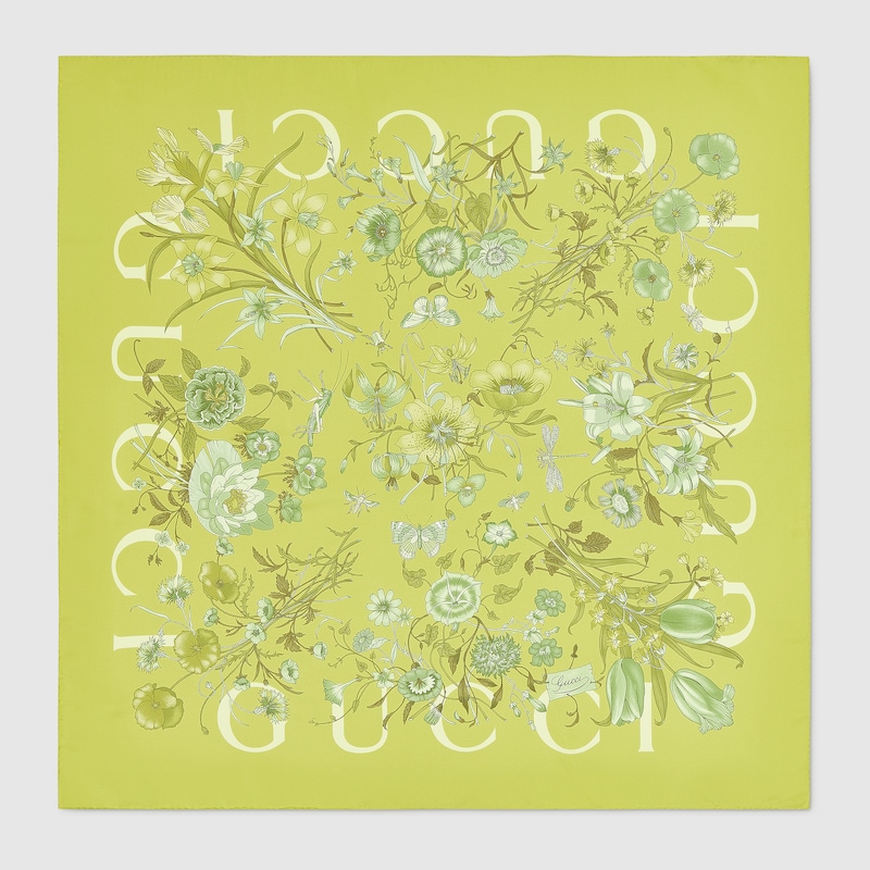 Gucci Printed Silk Twill Carré In Green