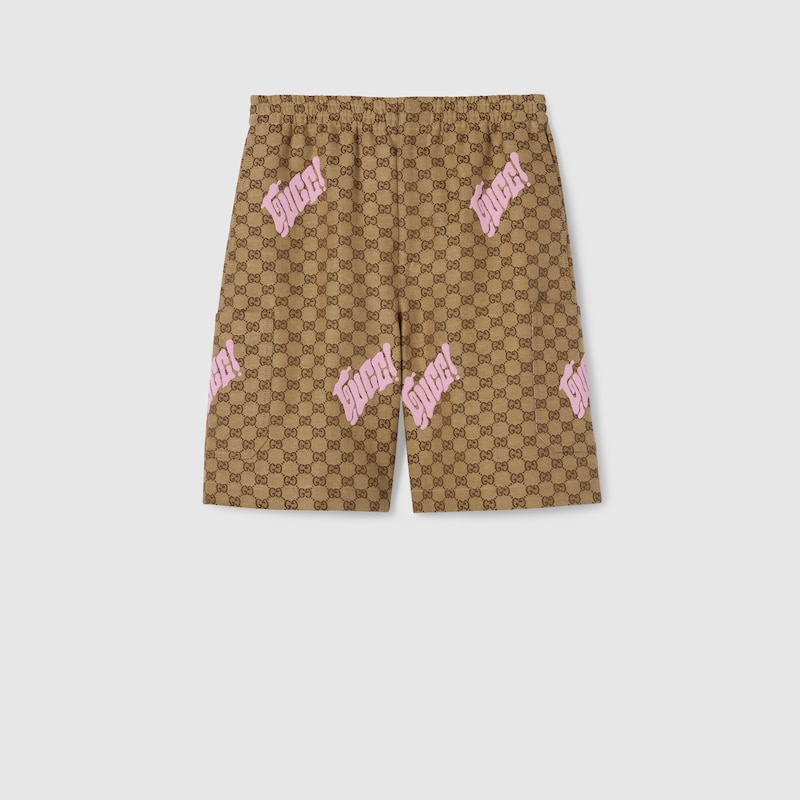 Embroidered canvas linen blend shorts