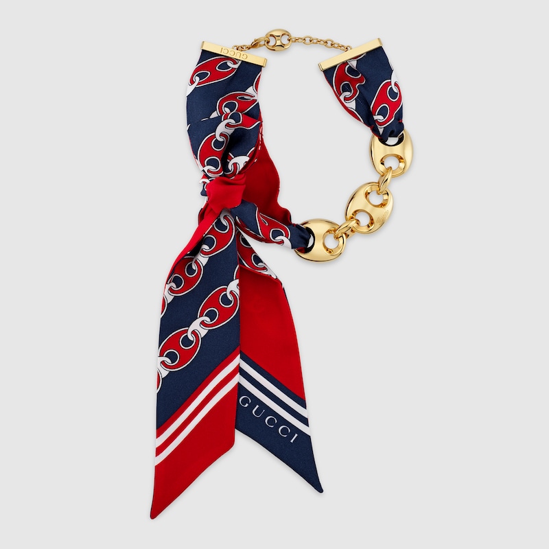 Gucci Marina Chain Long Silk Necklace