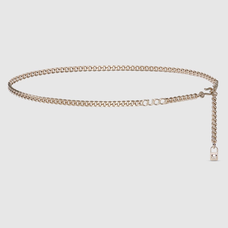 816495 J160G 8053 001 100 0000 Light Cintura a catena con scritta Gucci