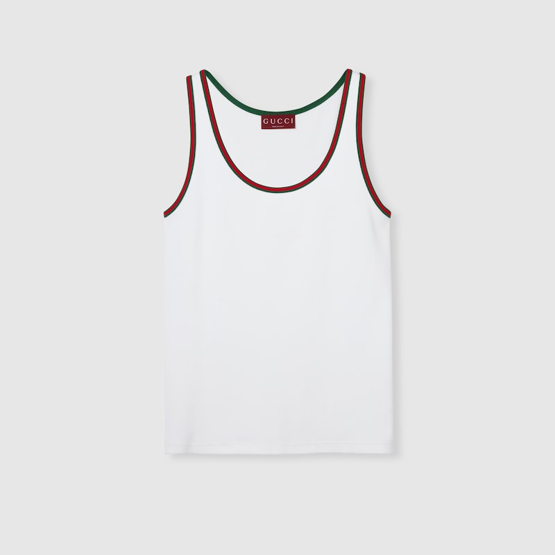 Gucci Rib Cotton Tank Top With Web In White