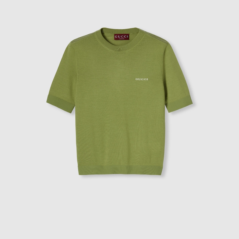 Gucci Cashmere And Silk Top With Intarsia In Green
