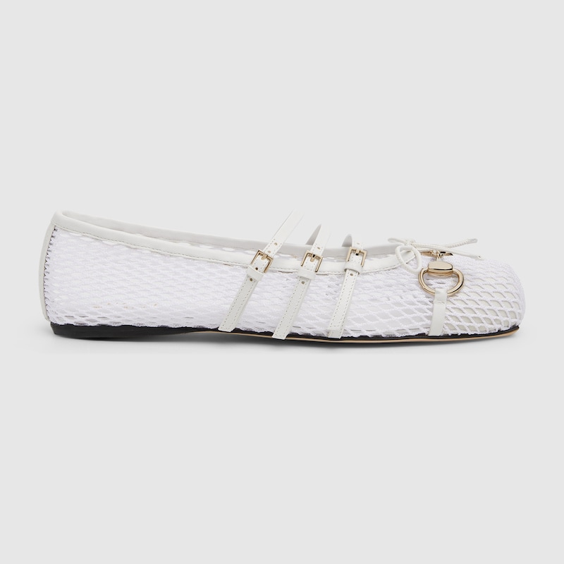 Gucci Women's  Horsebit Ballet Flat In White