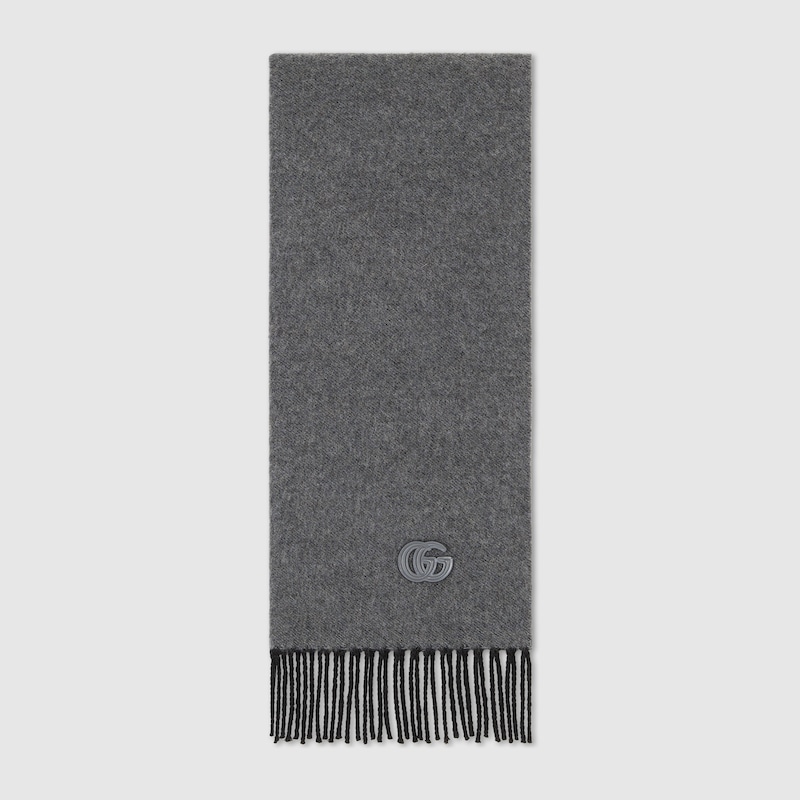 Gucci Cashmere Scarf With Patch In Gray
