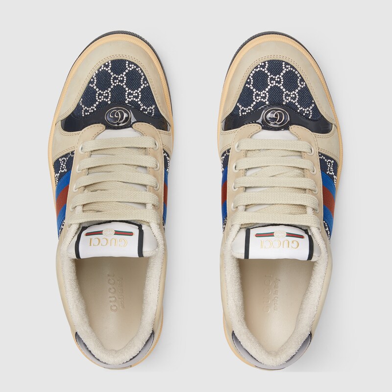 GG Men's Crystal Screener Sneaker Beige Diamond Canvas 523578