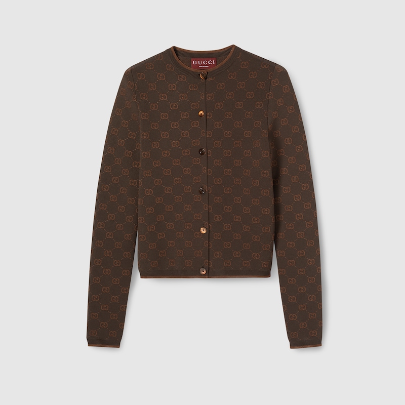 Gucci Stretch Gg Viscose Jacquard Cardigan In Brown
