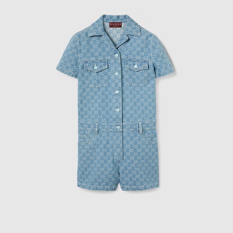 Gucci Gg Denim Jacquard Jumpsuit
