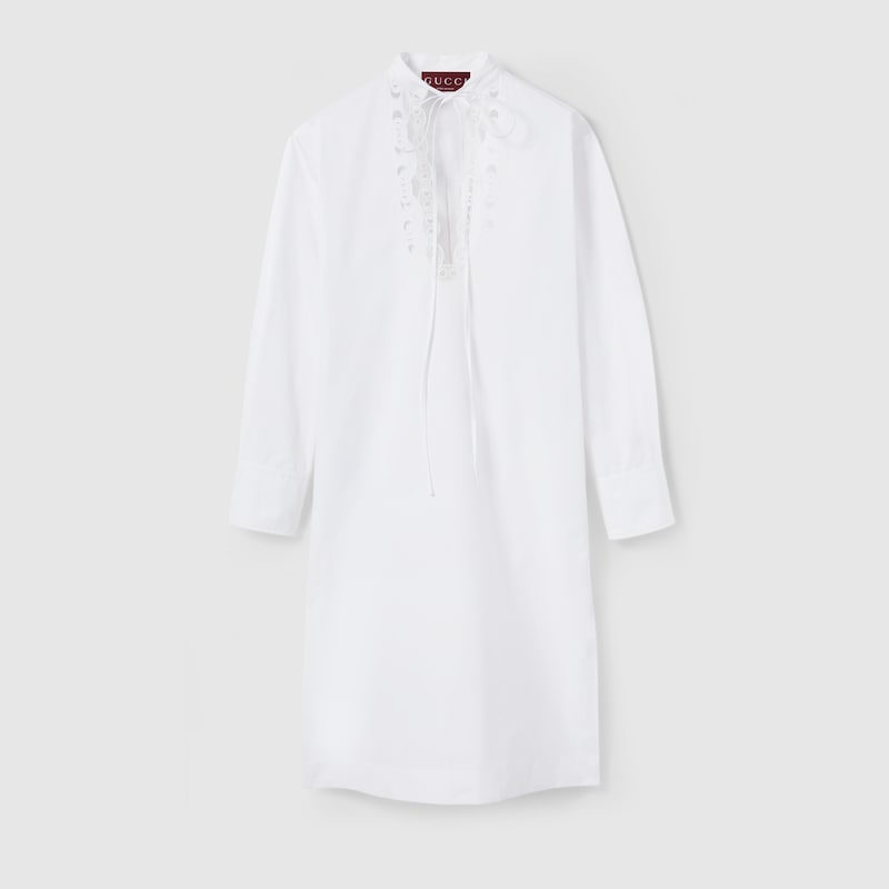 Gucci Cotton Poplin Shirt Dress With Embroidery In White