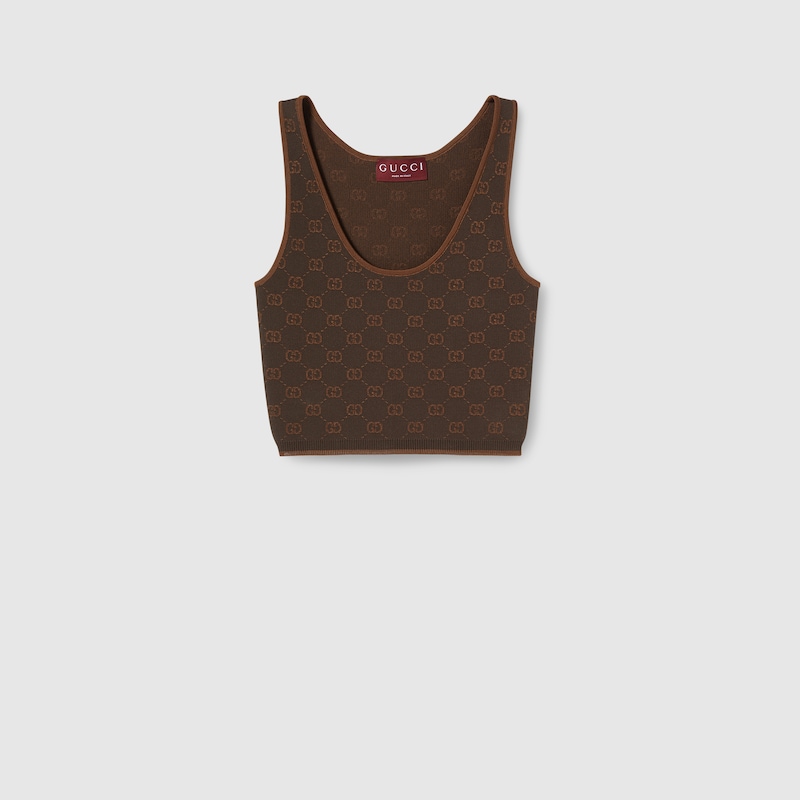 Gucci Stretch Gg Viscose Jacquard Tank Top In Brown