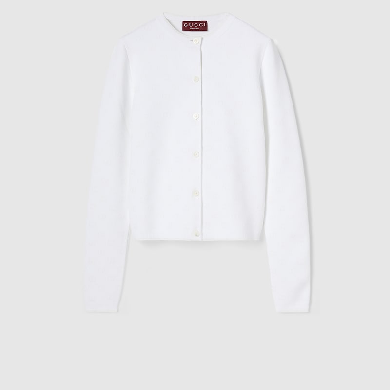 Gucci Stretch Gg Viscose Jacquard Cardigan In White