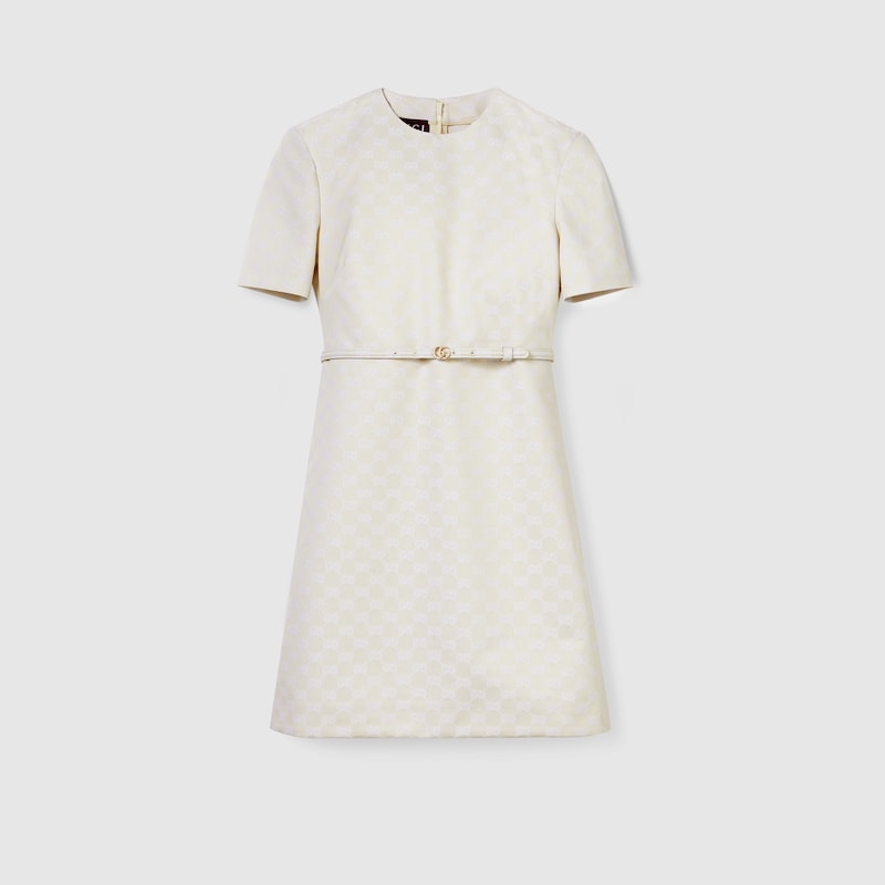 Gucci Gg Cotton Gabardine Dress In Neutral
