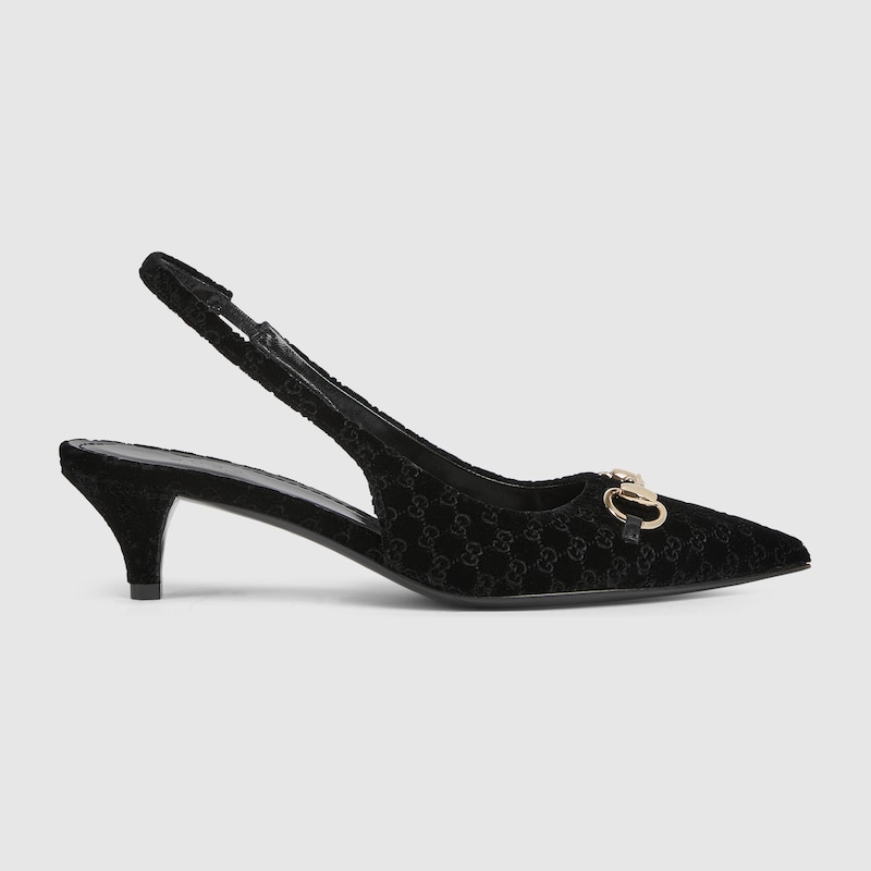Gucci Women Black Gg Velvet Horsebit Slingback Pumps In Black
