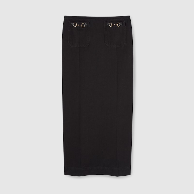 Shop Gucci Denim Skirt With Horsebit