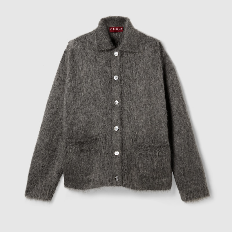Gucci Brushed Extra Fine Mohair Cardigan In Gray
