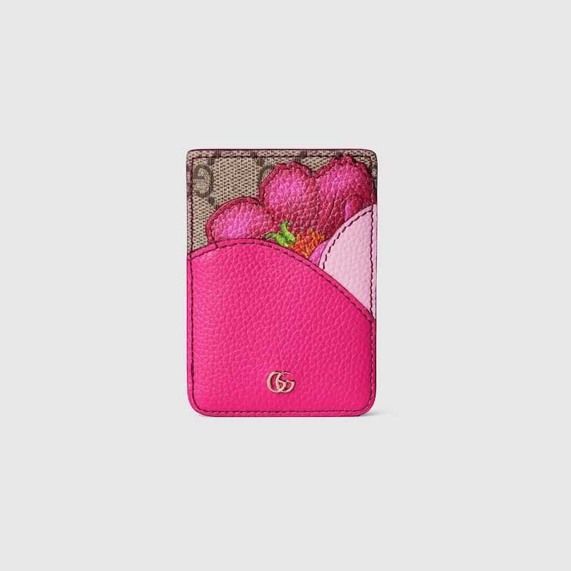 Gucci Floral Card Case With Double G In Sand