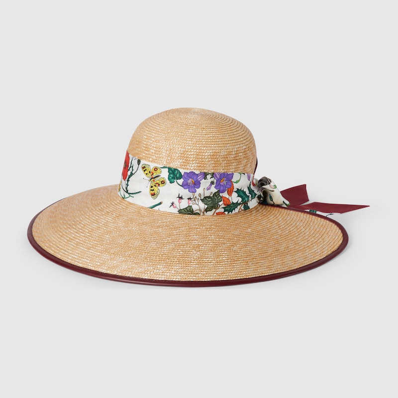 Gucci Straw Wide Brim Hat With Silk Bow