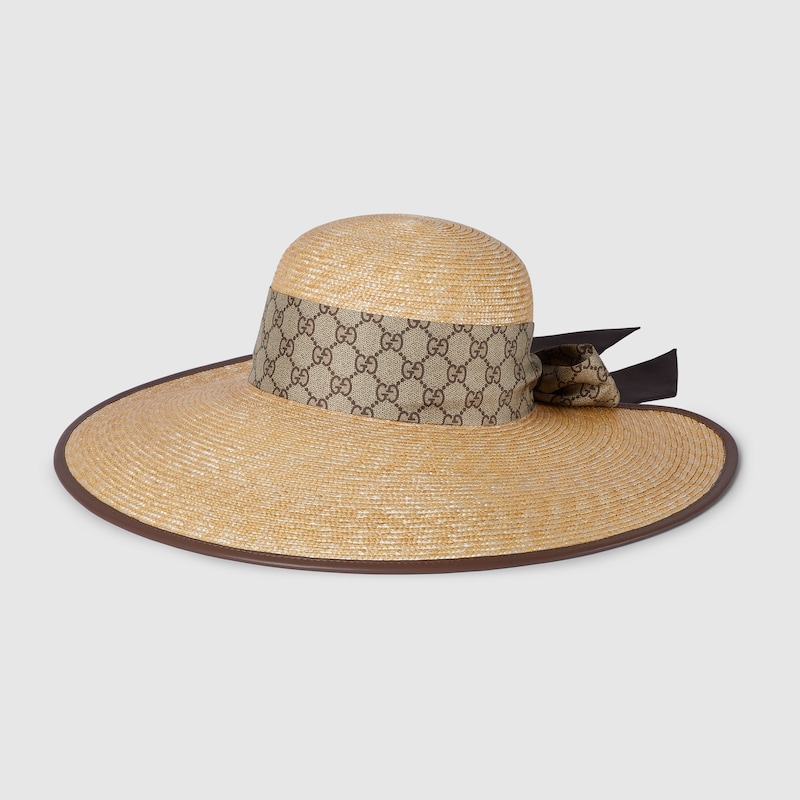 Gucci Straw Wide Brim Hat With Gg Bow