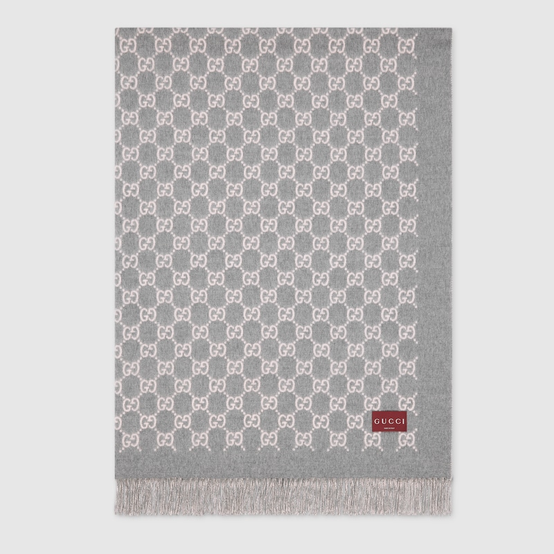 Reversible GG wool and cashmere blanket