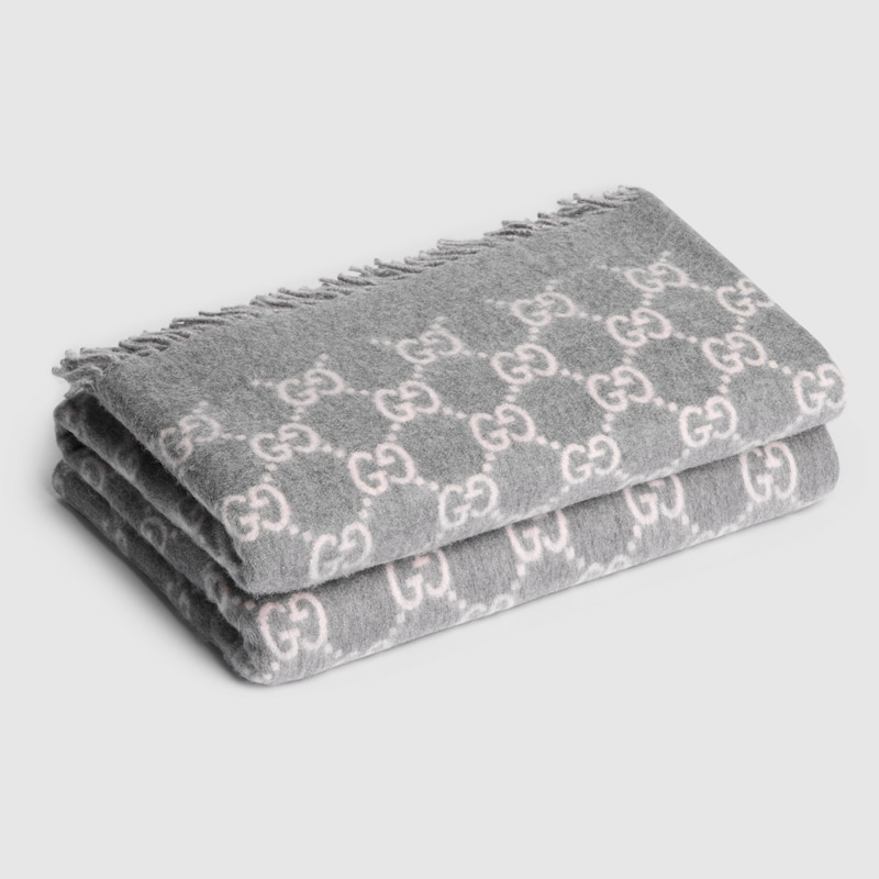 Reversible GG wool and cashmere blanket