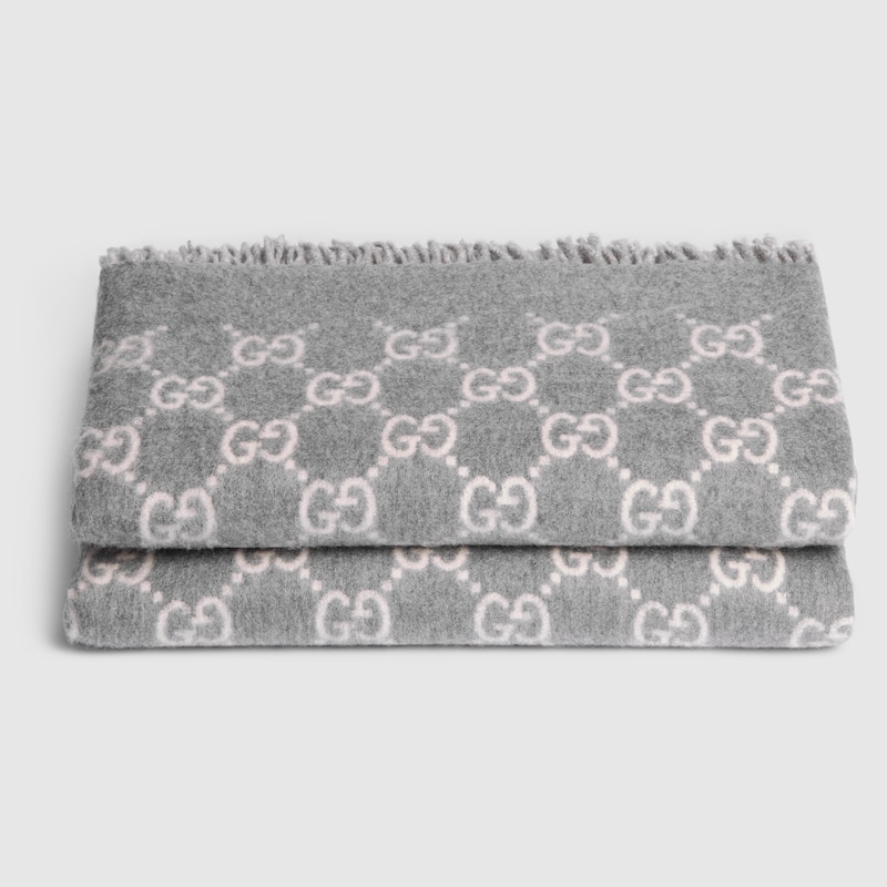 Reversible GG wool and cashmere blanket