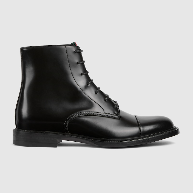 Gucci Men's Lace-up Boot With Web In Black