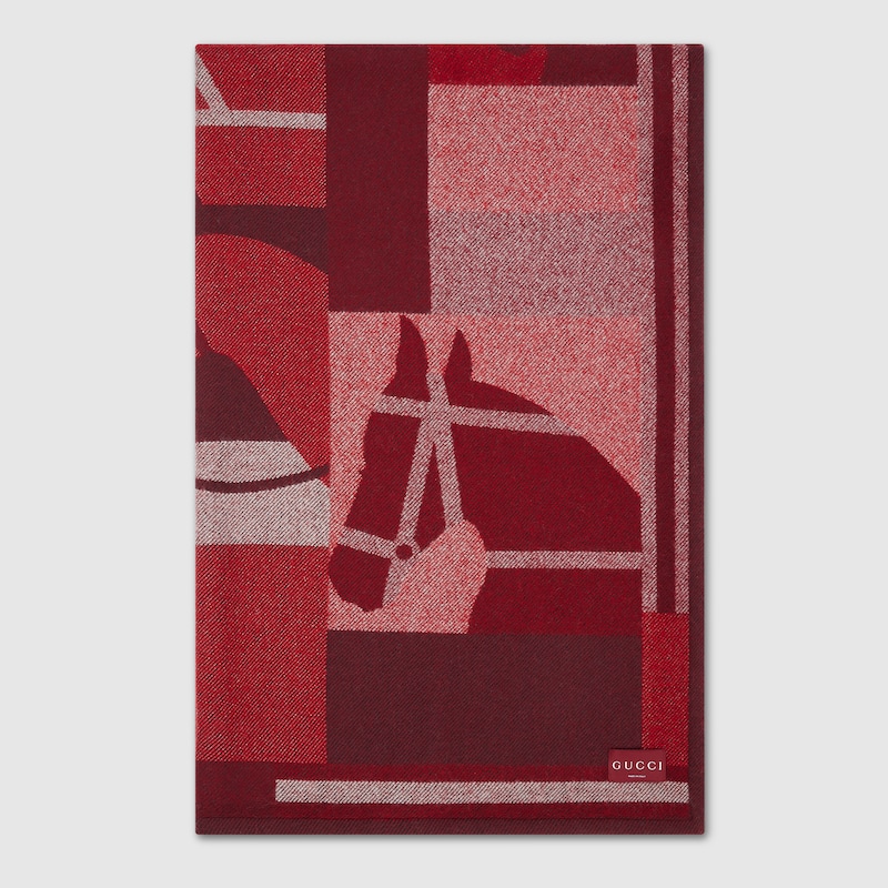 Gucci Wool And Cashmere Jacquard Blanket In Red