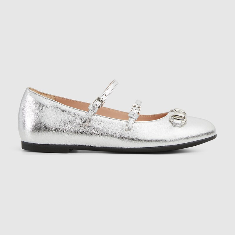 Gucci Ballet Flat With Horsebit In Silver
