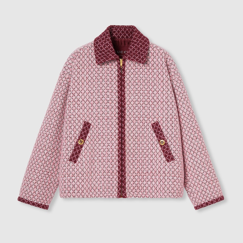 Gucci Diamond Cotton Bouclé Zip Jacket In Pink