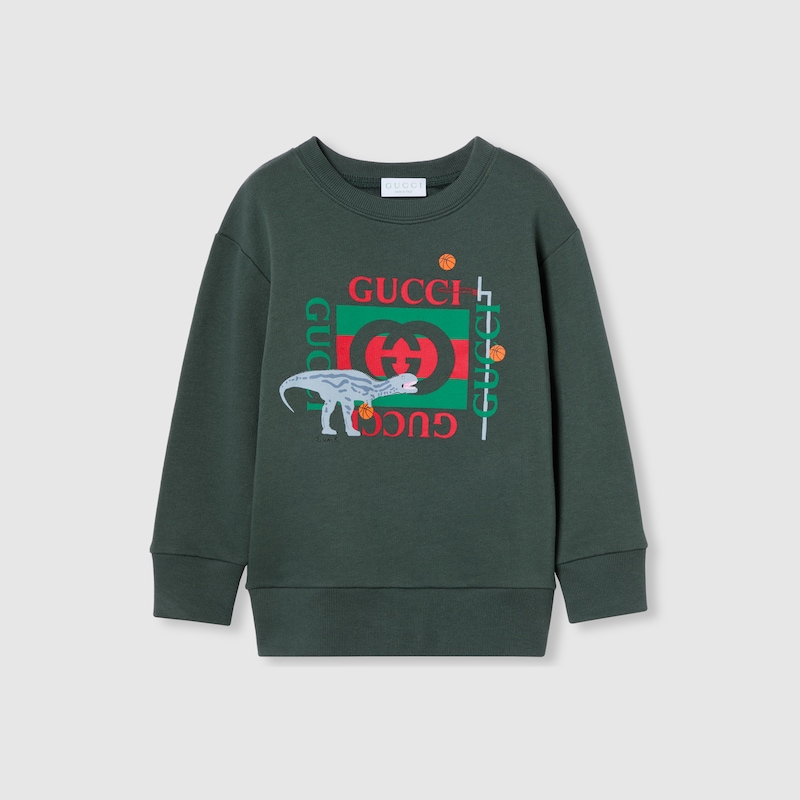 Gucci Deep Blitz/mc Brand-print Crewneck Cotton-jersey Sweatshirt 4-8 In Green