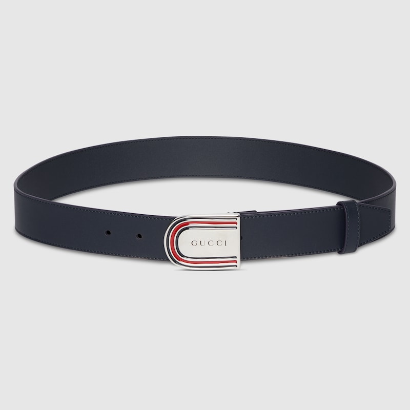 Gucci Belt With Enameled Web Detail Buckle In Blue