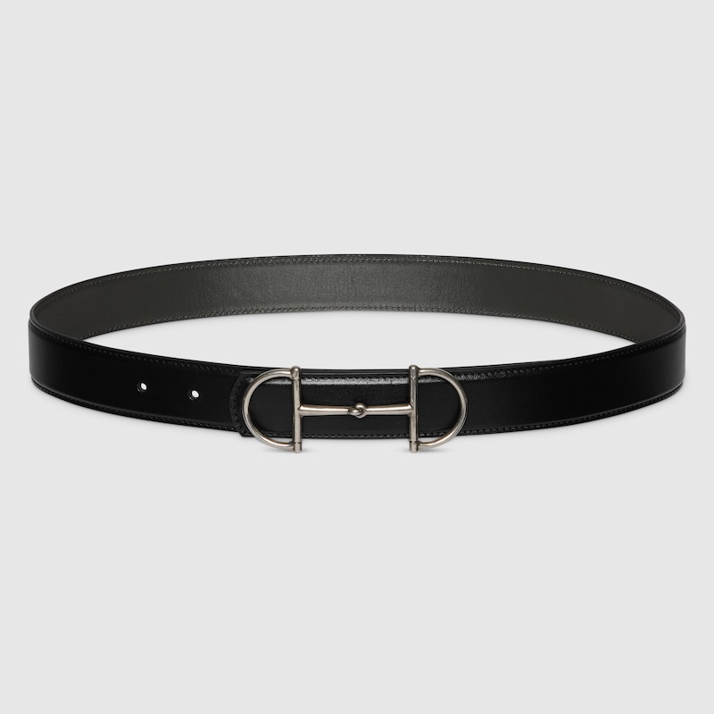 Gucci Reversible Leather Belt With Horsebit In Black
