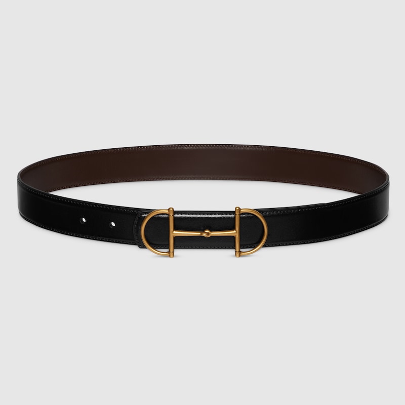 Gucci Reversible Leather Belt With Horsebit In Black