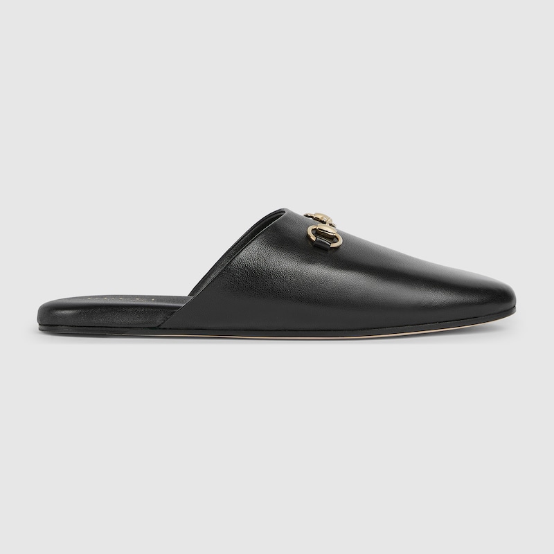 Gucci Women Black Nappa Leather Mules With Horsebit In Black