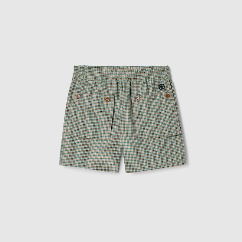 Gucci Check Cotton Shorts In Green