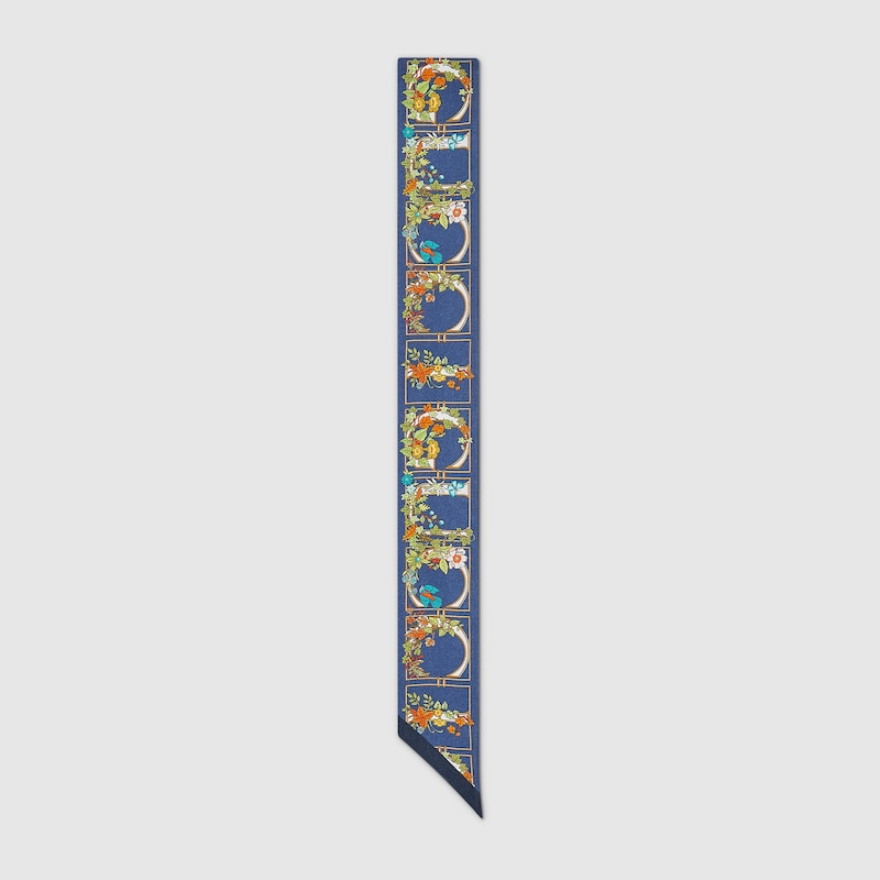 Gucci Printed Silk Twill Neck Bow In Blue