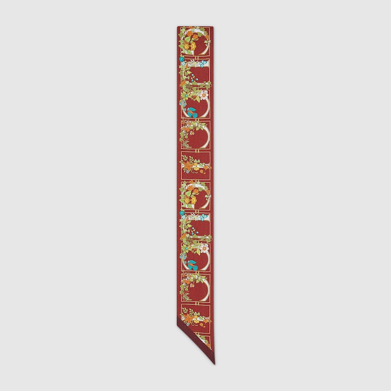 Gucci Printed Silk Twill Neck Bow In Burgundy