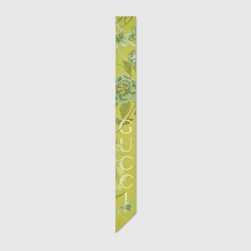 Gucci Printed Silk Twill Neck Bow In Green