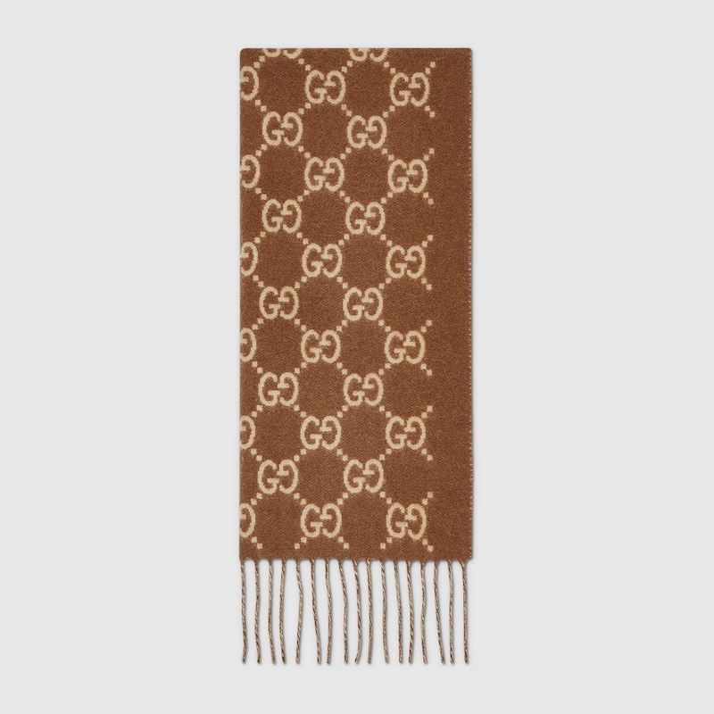Gucci Gg Cashmere Scarf In Sand