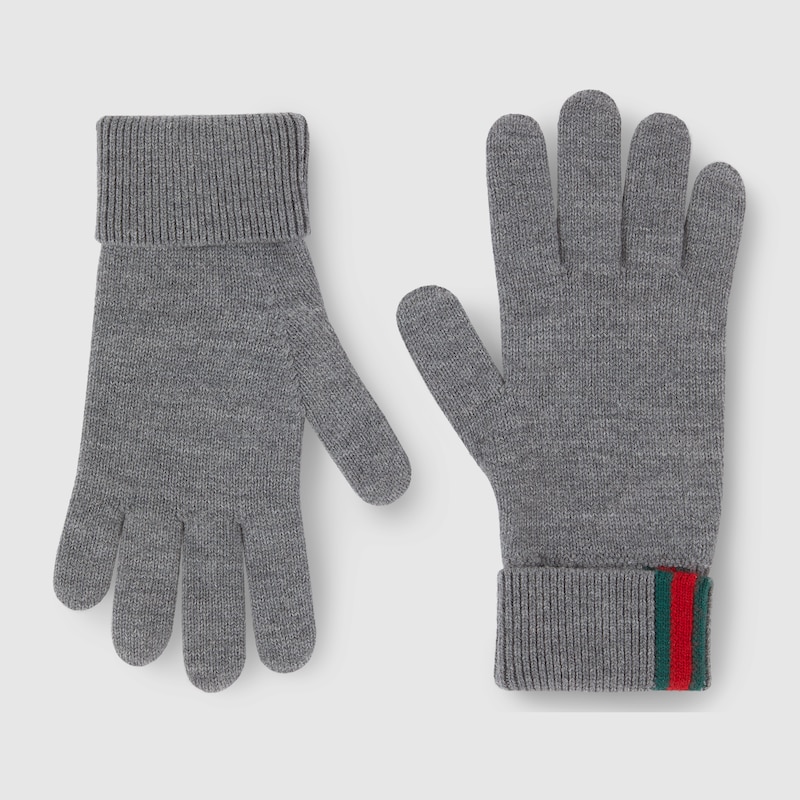 Gucci Wool Gloves With Web In Gray