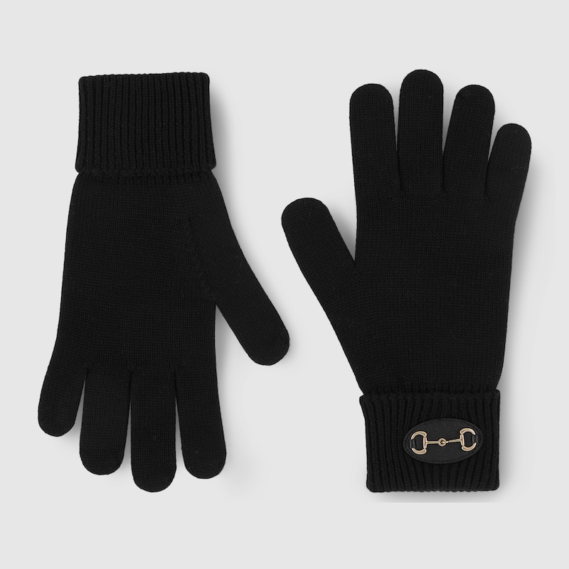 Gucci Wool Gloves With Horsebit In Black